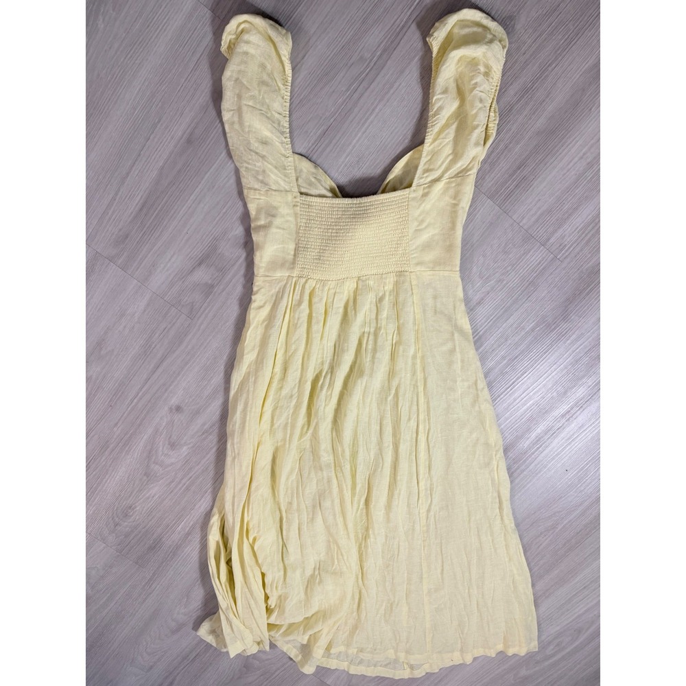 Free People Oasis Midi Dress Yellow Cotton Blend Tie Front Puff Sleeve Medium - Picture 9 of 13